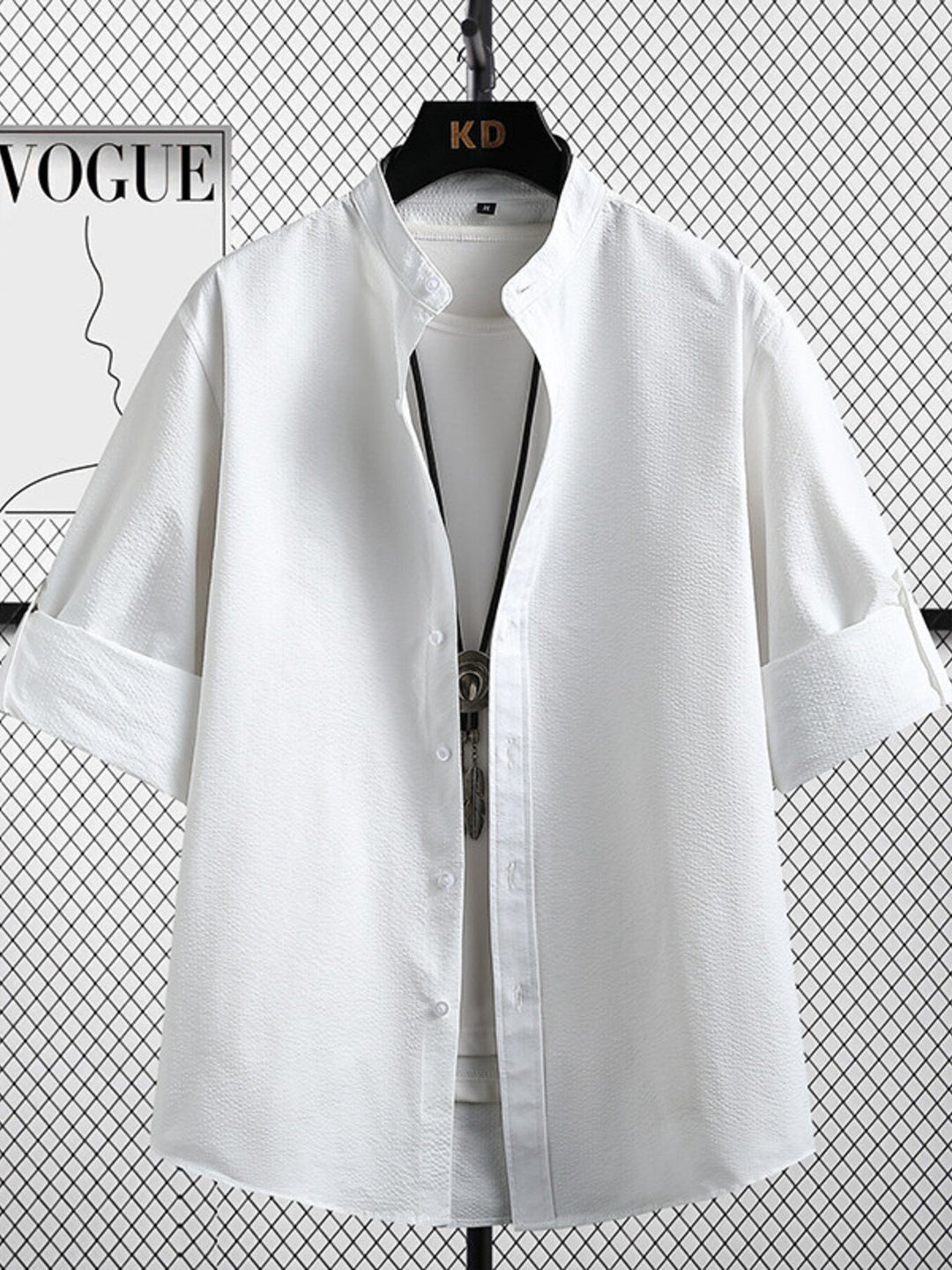 Men's Plus Size Casual Button Up Three-Quarter Sleeve Shirt