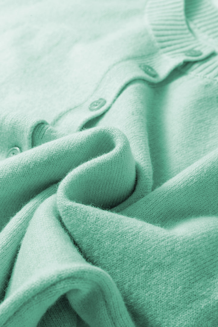 Moonlight Jade 3/4 Sleeve Boxy Knit Button Down Sweater Cardigan