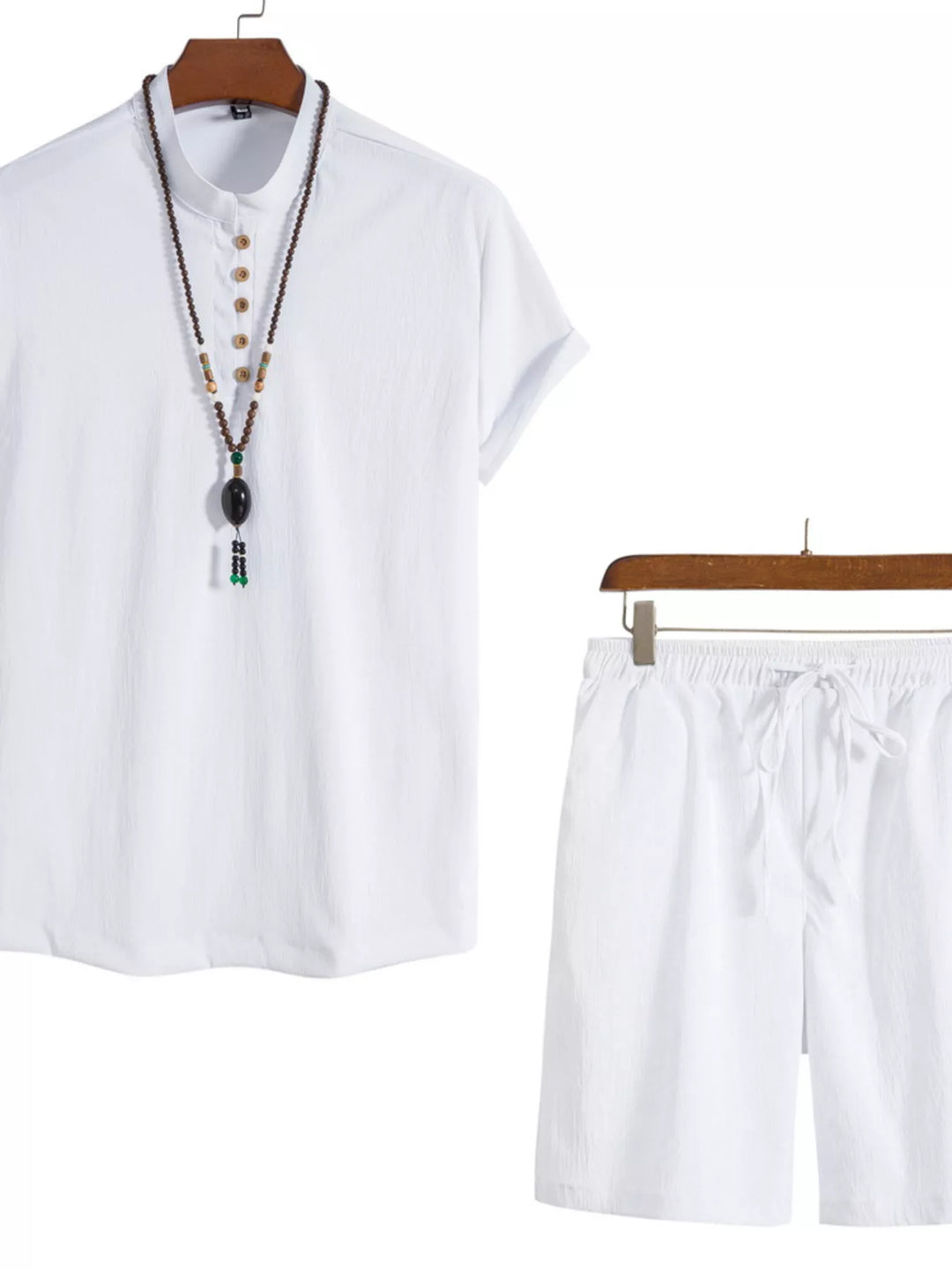 Men's Plus Size Casual Mandarin Collar Short Sleeve Shirt and Shorts Set