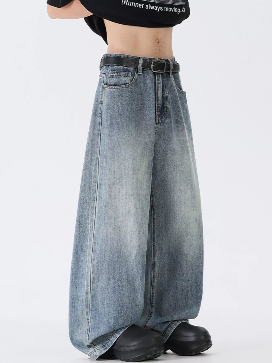 Men's Full Size Wide Leg Vintage Wash Jeans Plus Size