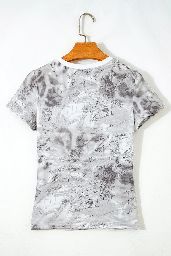 Gray Abstract Woodland Print Slim Fitted T Shirt