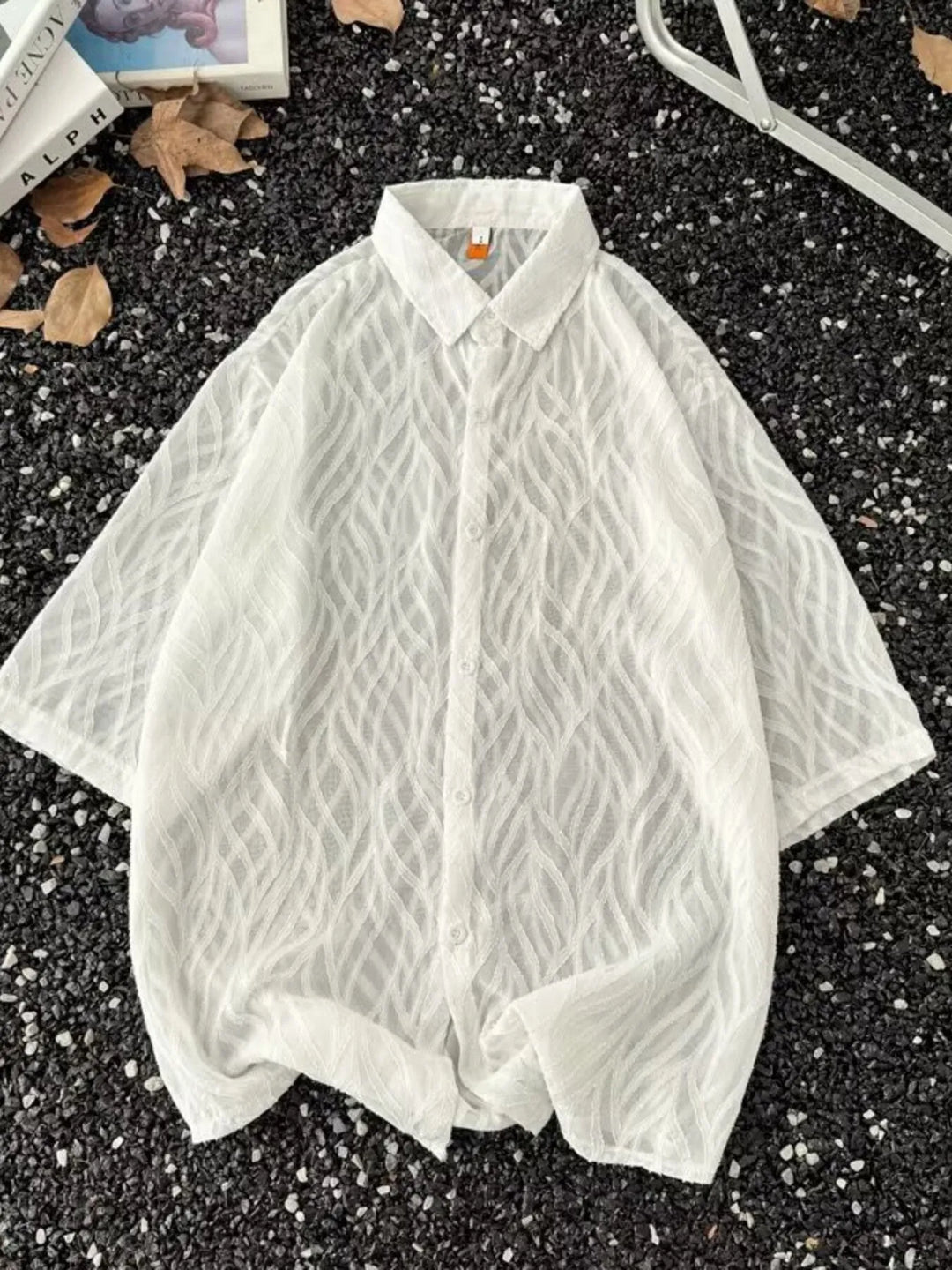 Men's Full Size Wave Pattern Short Sleeve Button-Up Shirt Plus Size
