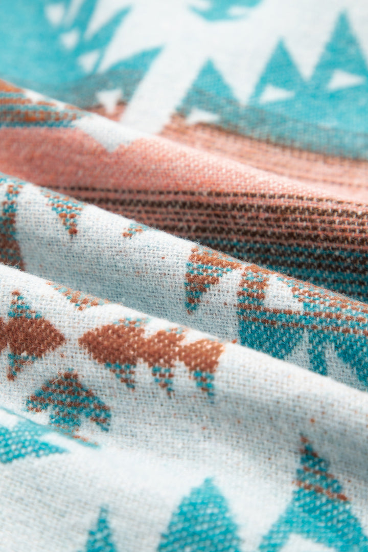 Green Quarter Zip Elastic Cuffs Aztec Sweatshirt