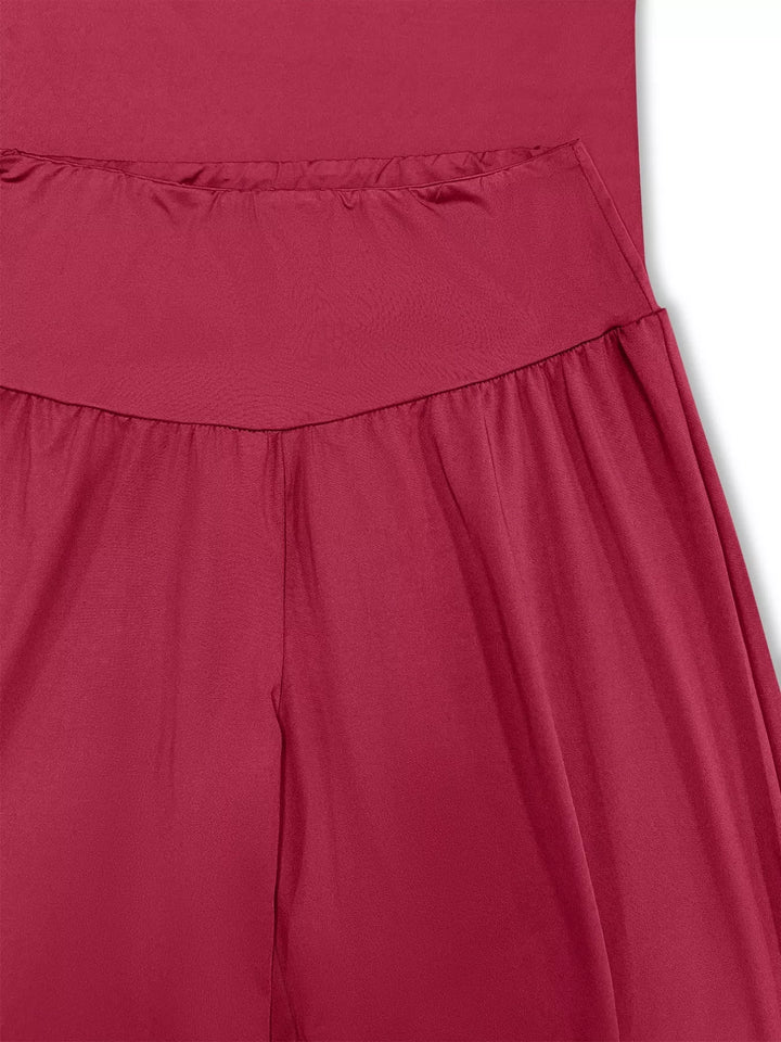 V-Neck Top and Wide Leg Pants Two-Piece Set