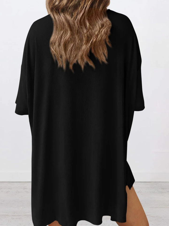 Full Size Oversized Slit Round Neck Top and Shorts Lounge Set Plus Size