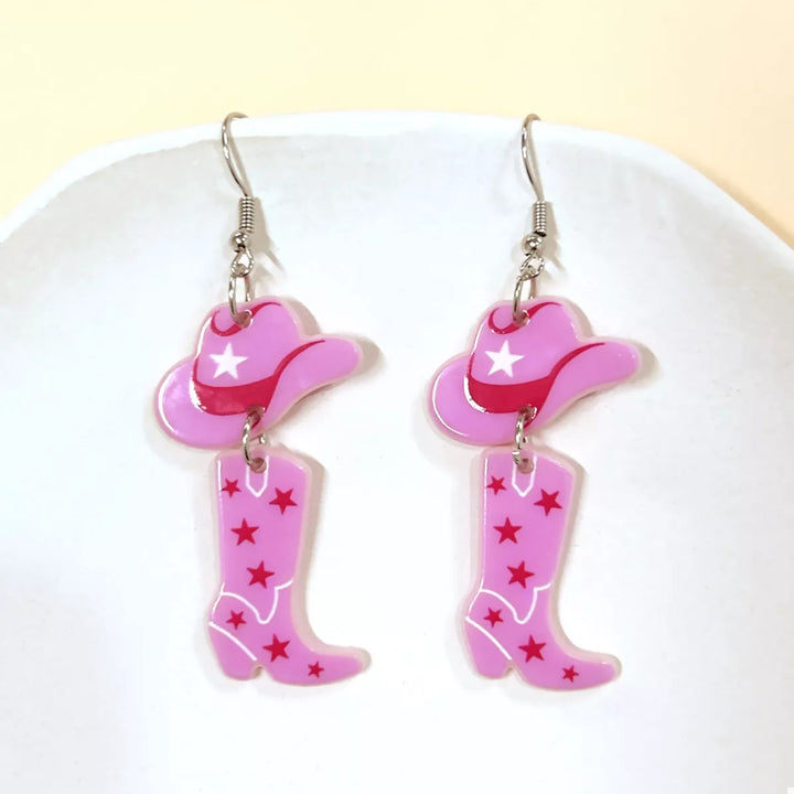 Cowboy Boot and Hat Dangle Earrings