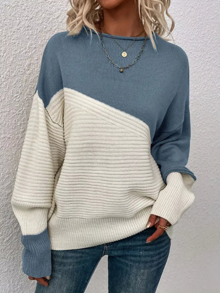 Color Block Ribbed Knit Sweater