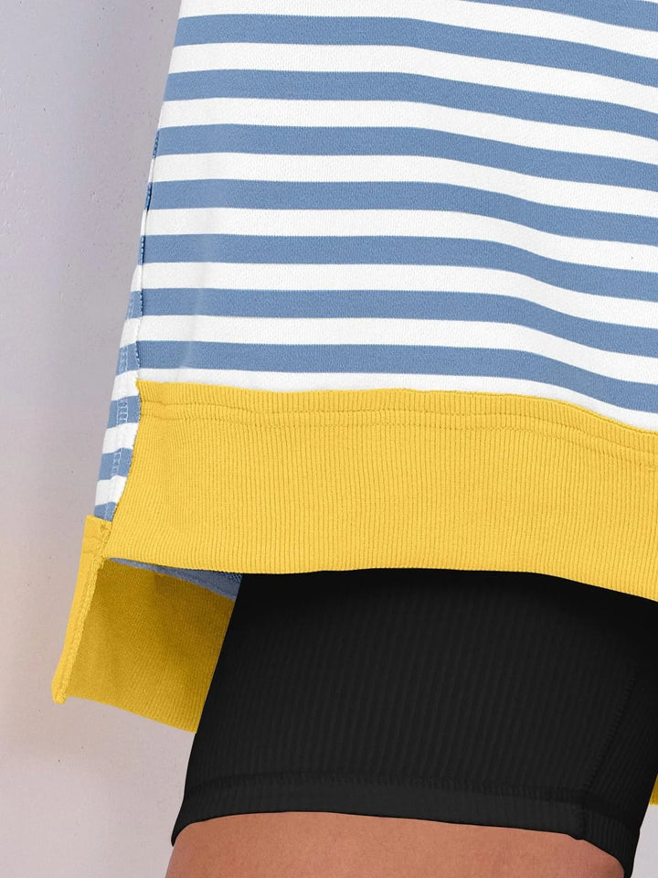 Notched Long Sleeve Oversized Sweatshirt