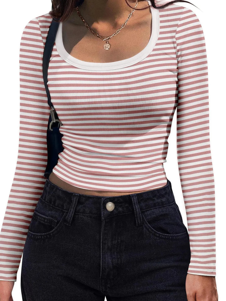 Striped Long Sleeve Scoop Neck T-Shirt