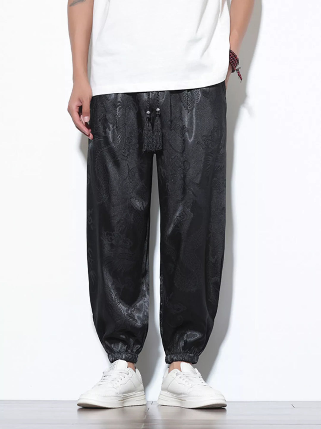Men's Plus Size Dragon Pattern Silk Joggers