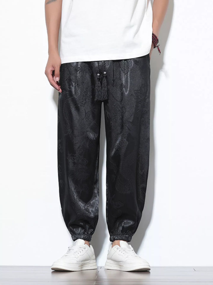Men's Plus Size Dragon Pattern Silk Joggers