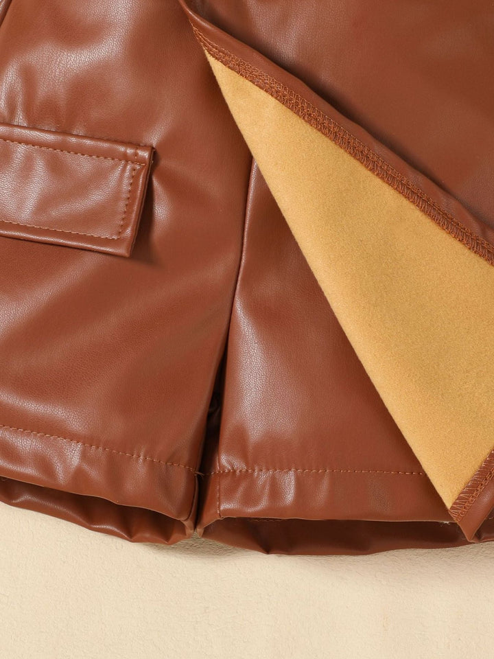 Children's Ribbed Knit Top and Leather Skirt Set