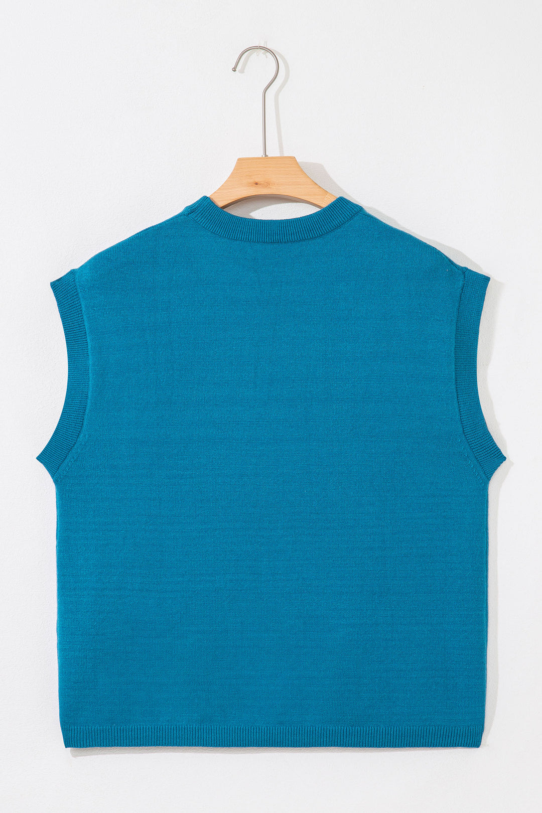 Light Blue Horse Shoe Embroidered Loose Short Sleeve Sweater