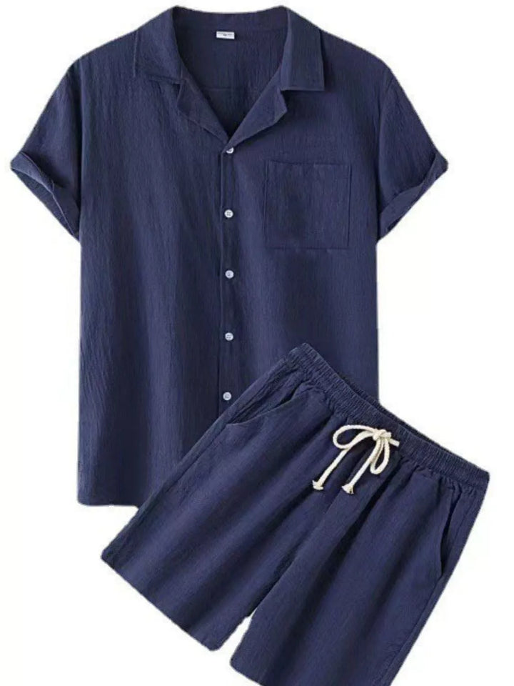Men's Full Size Button Up Short Sleeve Shirt and Shorts Set Plus Size