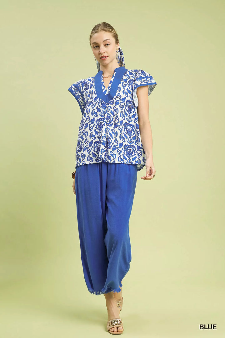 Umgee Abstract Print Short Sleeve Blouse