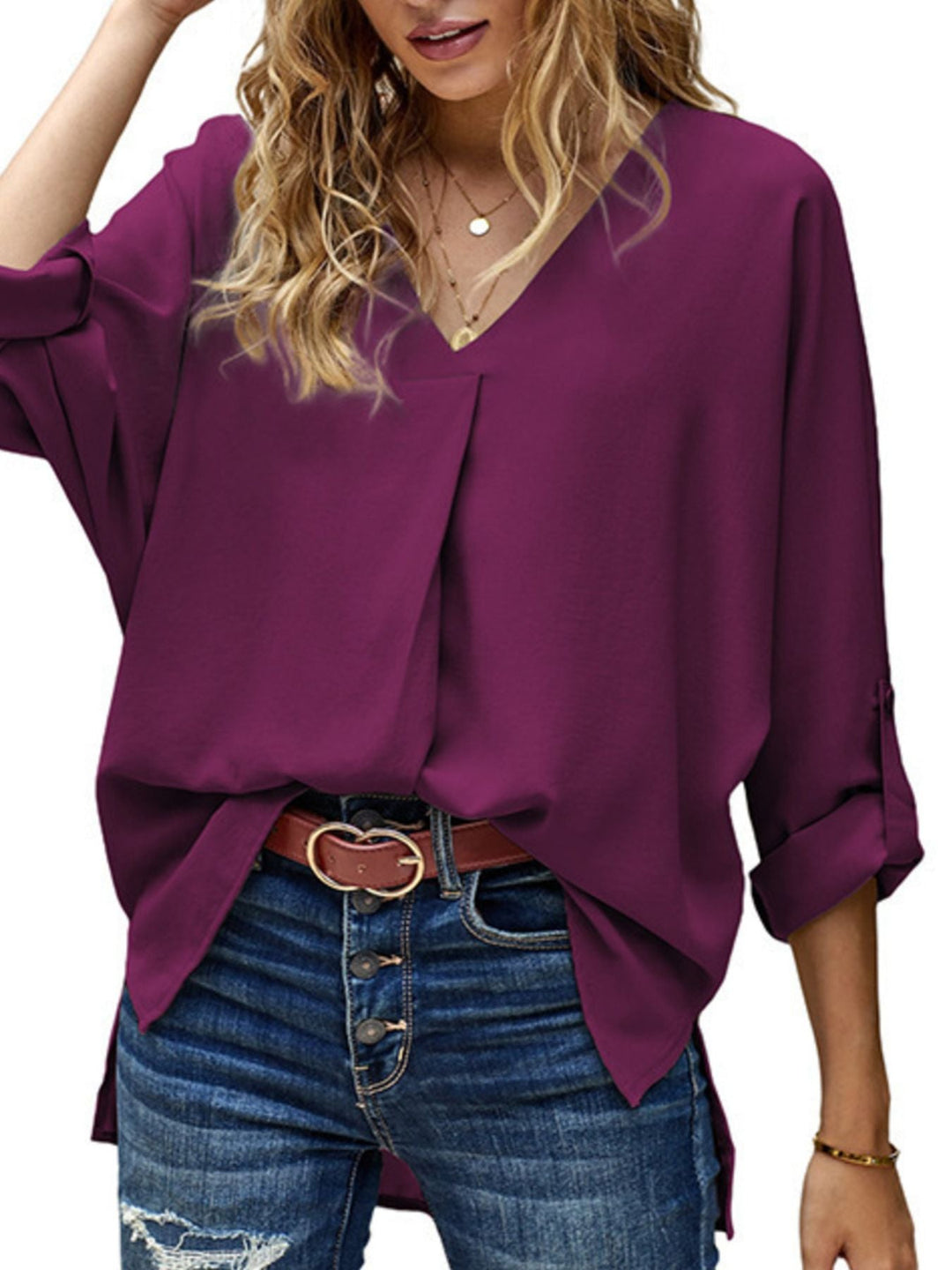 Elegant V-Neck Long Sleeve Blouse