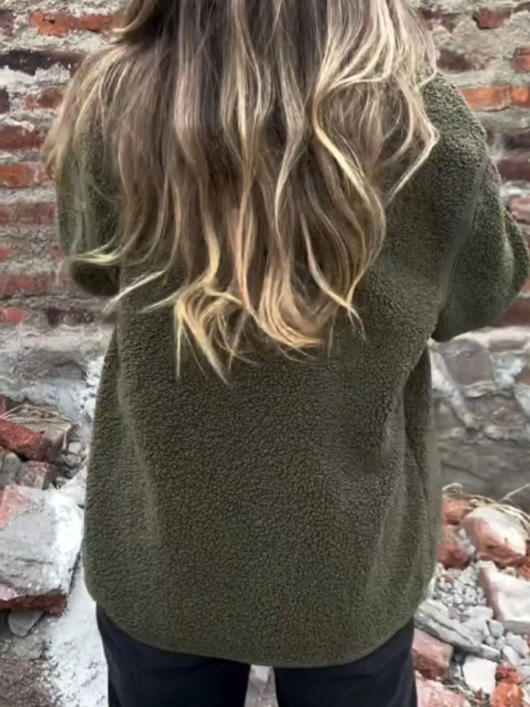 Full Size Button Up Long Sleeve Fleece Jacket Plus Size
