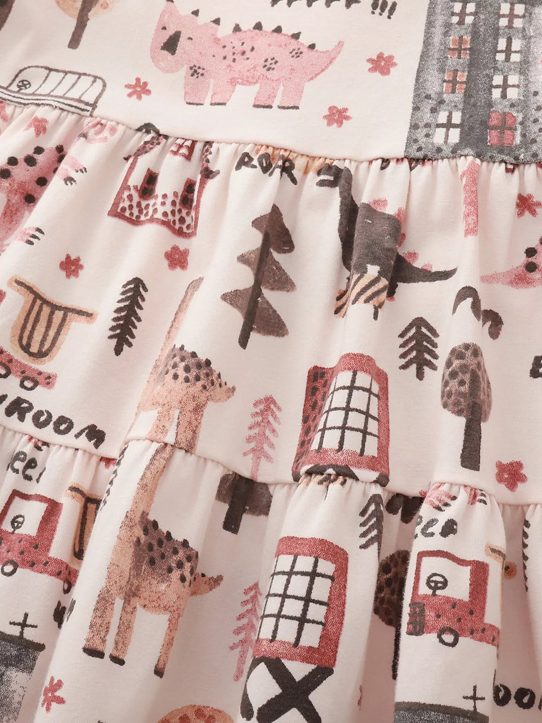 Children's Tiered Cartoon Print Casual Dress