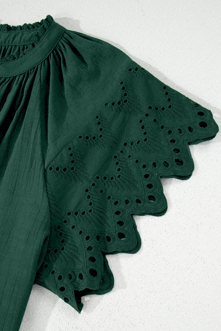 Green Bay 孔眼刺繡袖繫帶 V 領襯衫