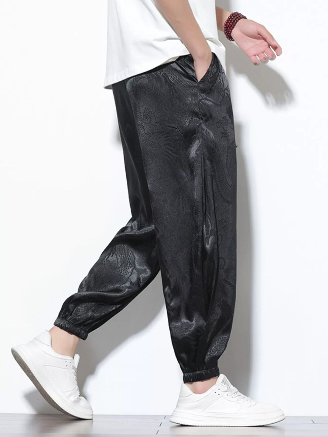 Men's Plus Size Dragon Pattern Silk Joggers