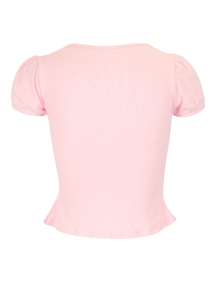 Tie-Front Puff Sleeve T-Shirt