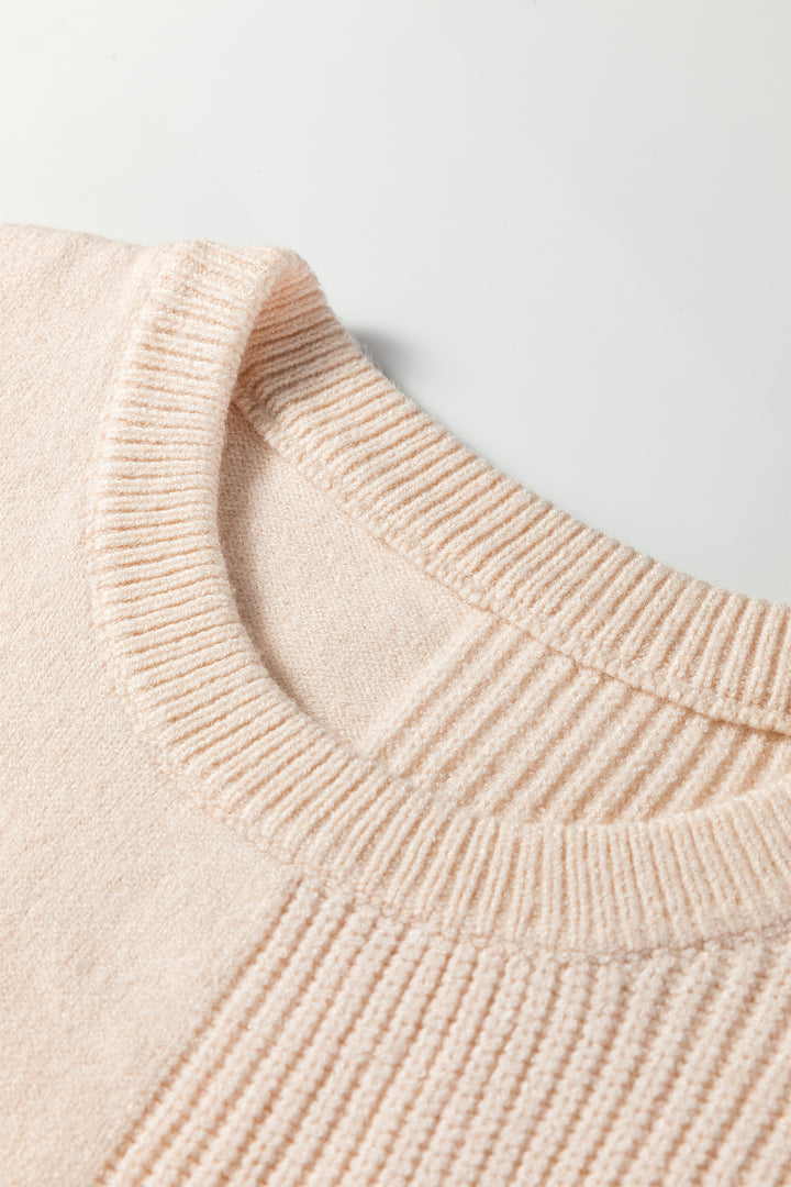 Jet Stream Solid Color Mixed Knits Patch Pocket Short Sleeve Sweater