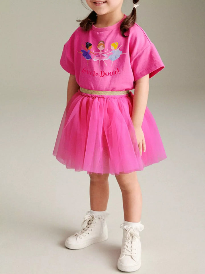 Children's Round Neck T-Shirt and Skirt Set
