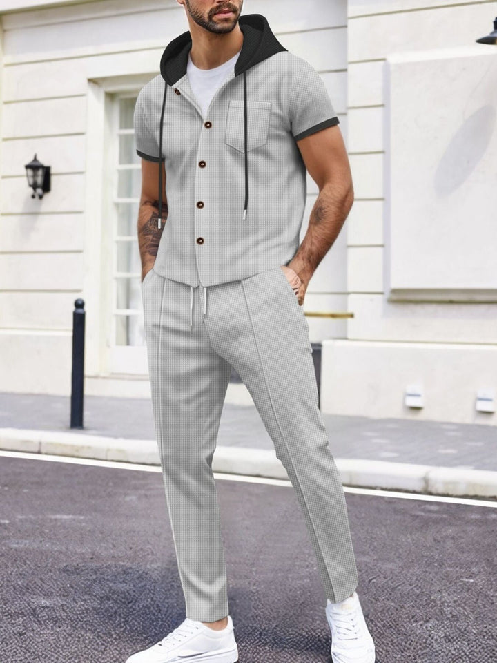 Men's Full Size Short-Sleeve Hooded Top and Shorts Set Plus Size