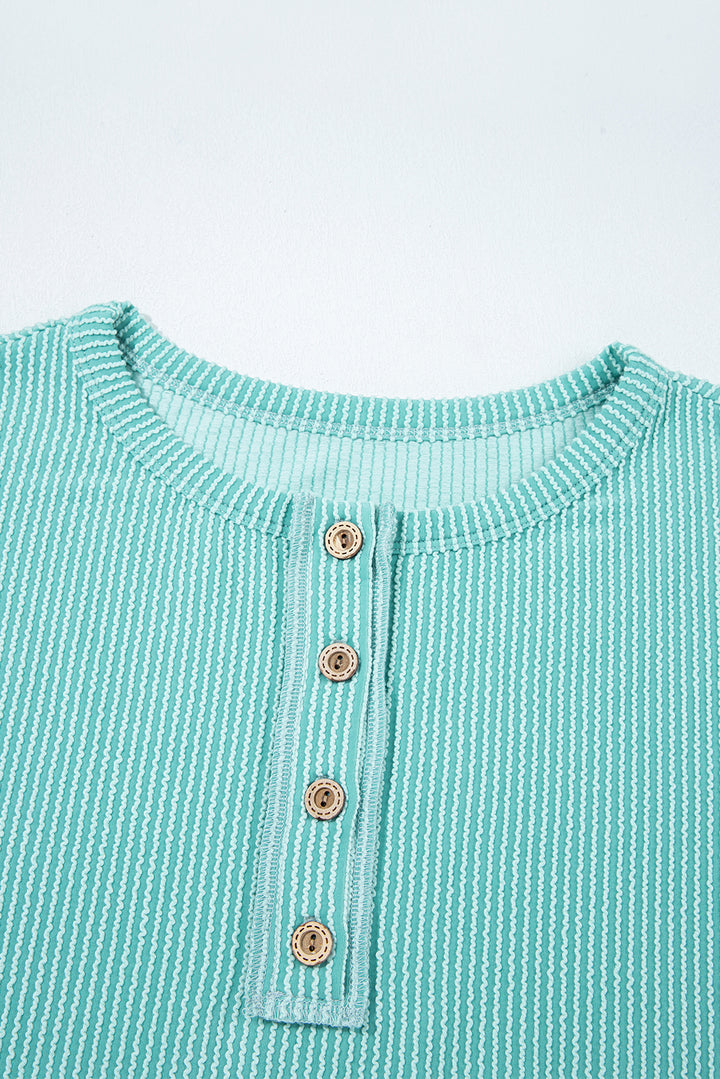 Multicolour Twisted Ribbed Knit Colorblock Henley Top