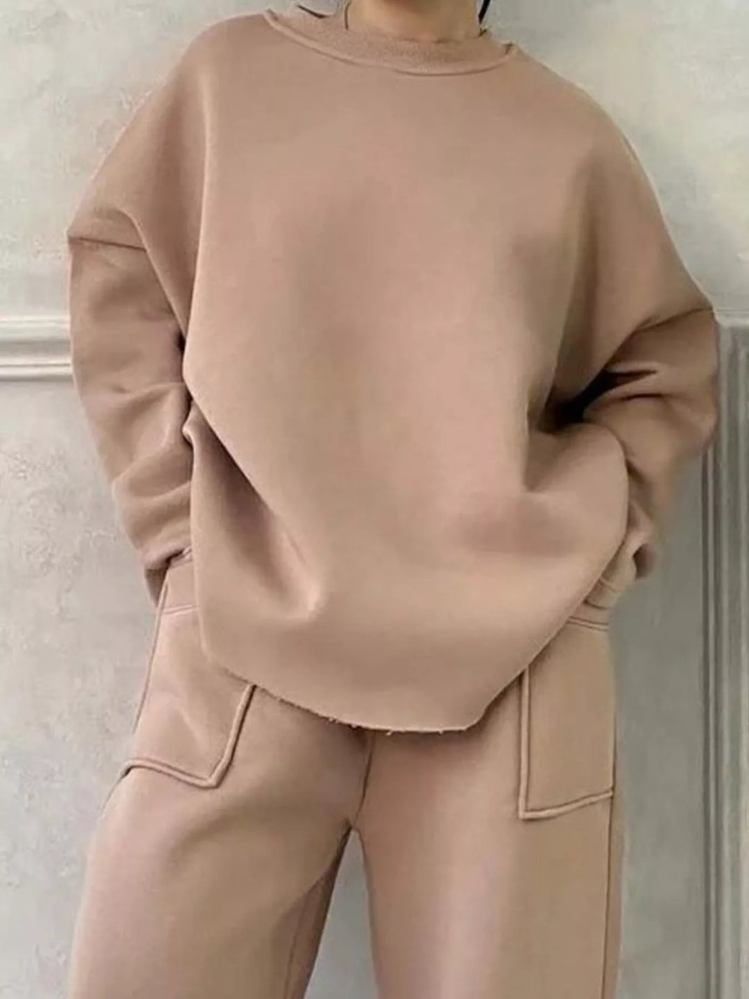 Full Size Oversized Round Neck Top and Pants Set Plus Size