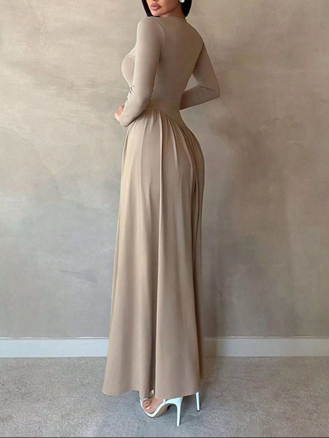 Long Sleeve Ruched A-Line Maxi Dress