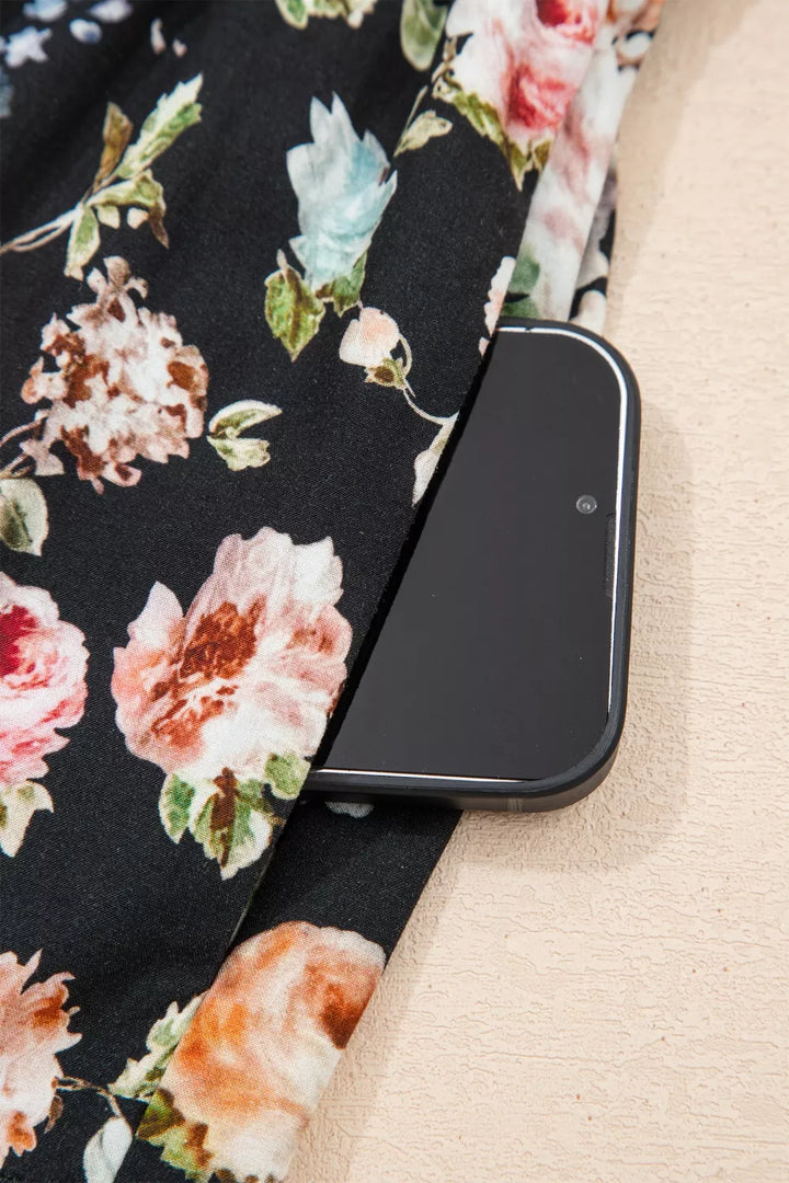 Floral Print Smocked Waist Maxi Dress
