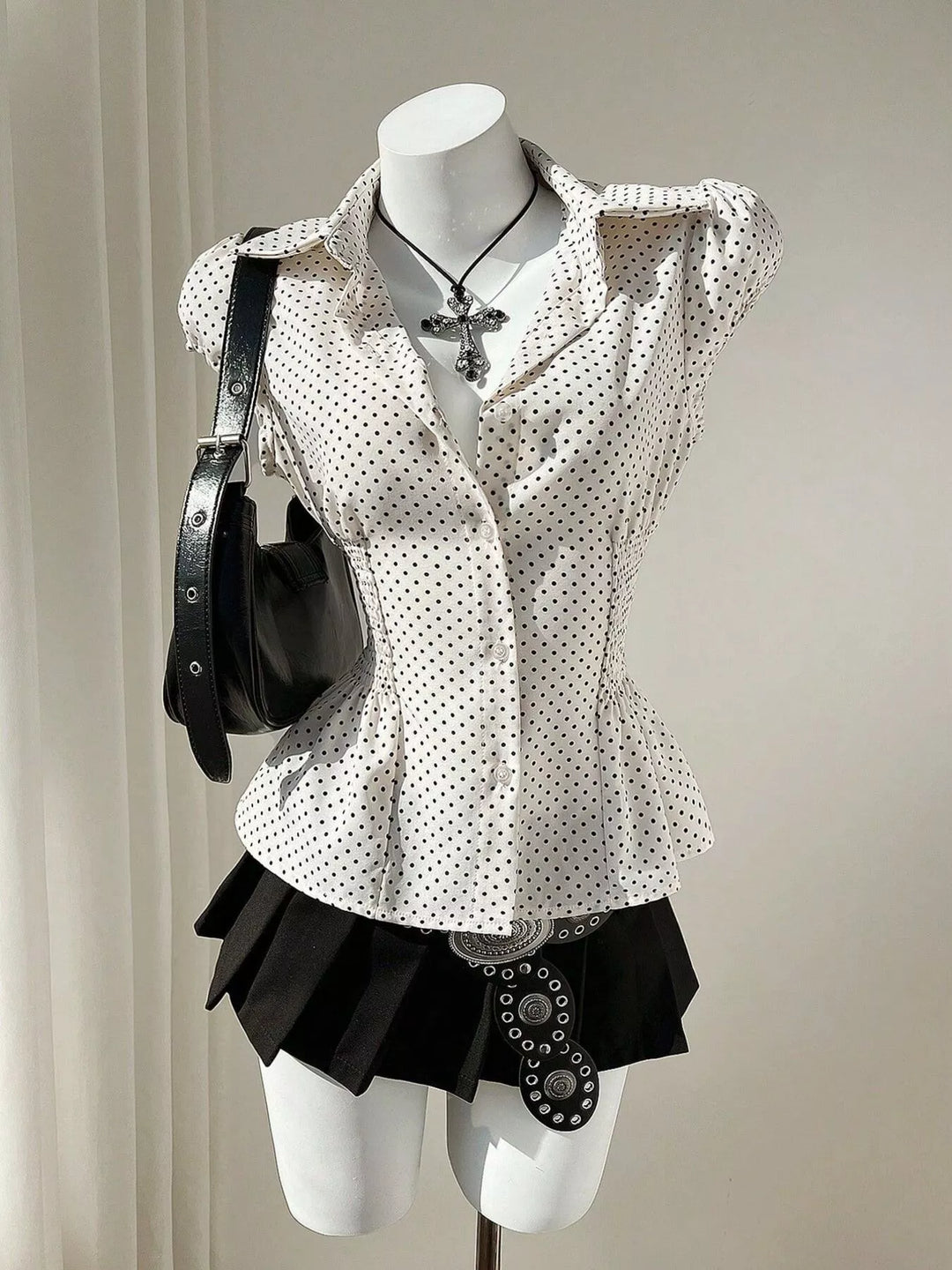 Polka Dot Cap Sleeve Blouse