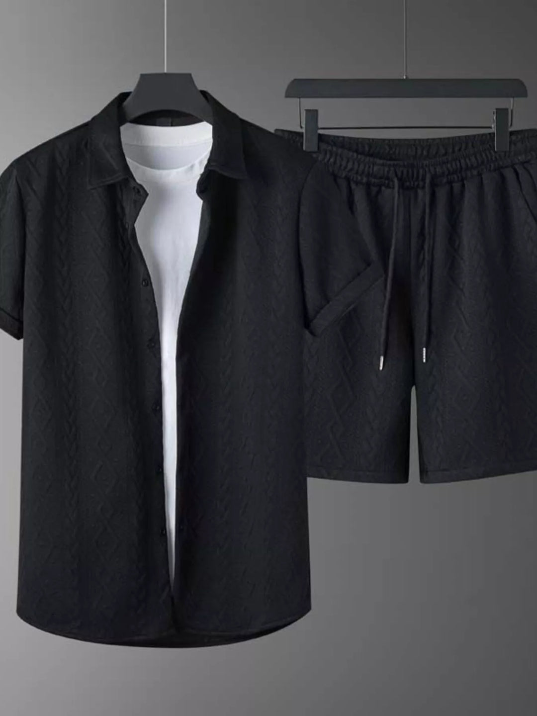 Men's Textured Knit Short Sleeve Polo & Shorts Set