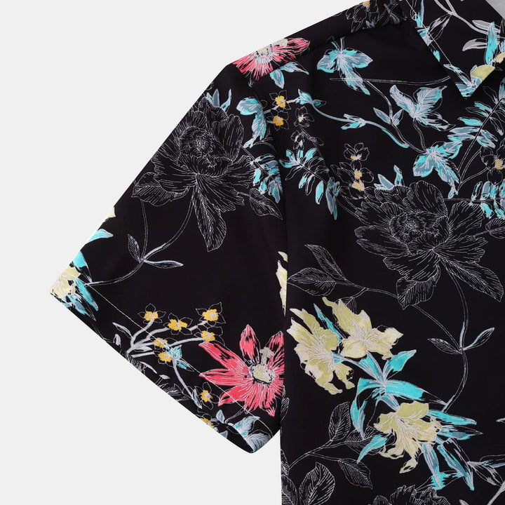Men's Plus Size Floral Print Short Sleeve Button Down Casual Shirt