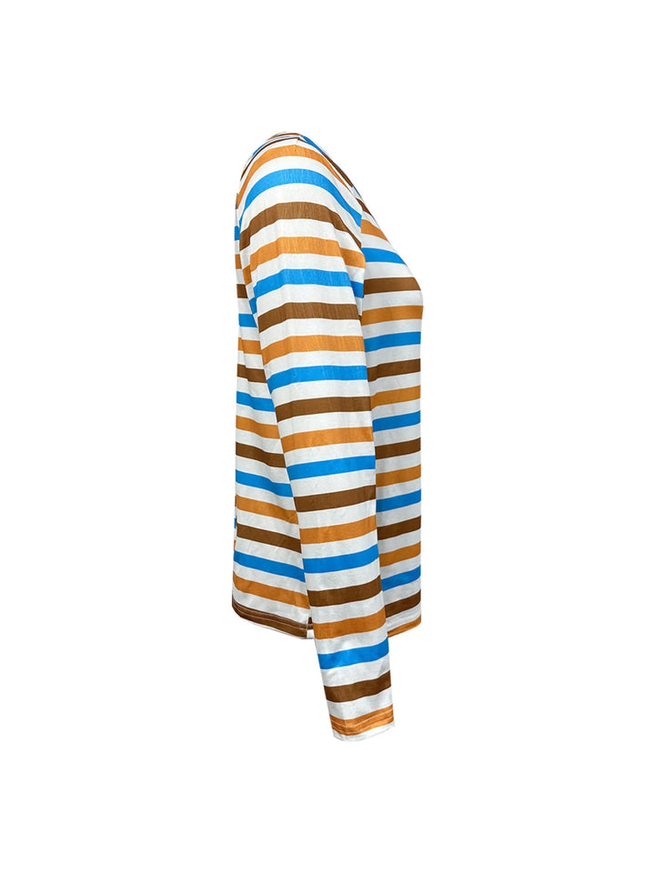 Full Size Striped Long Sleeve Casual Top Plus Size