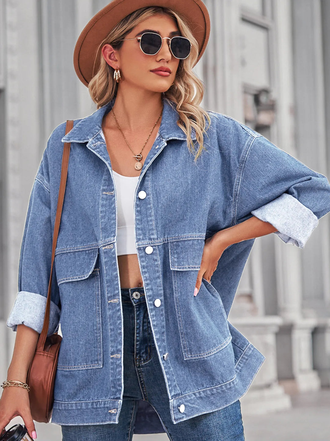 Button Up Long Sleeve Denim Jacket