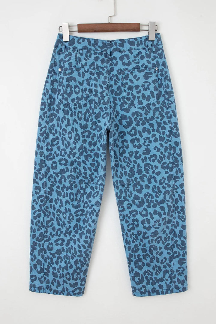 Leopard Print Barrel Leg Jeans