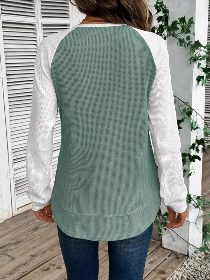 Waffle Knit Raglan Sleeve T-Shirt