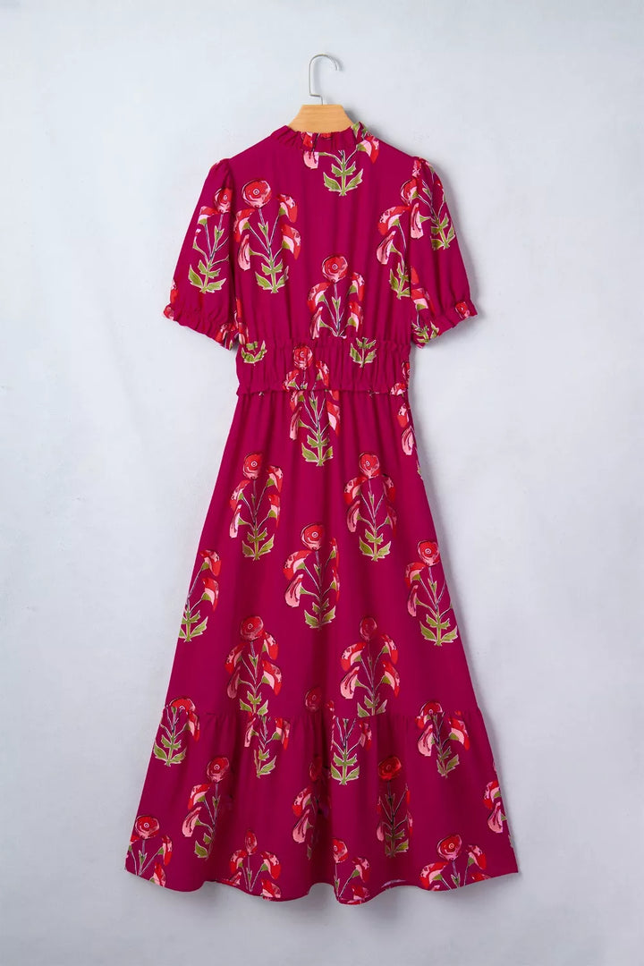 Floral Print Short Sleeve Midi Dress