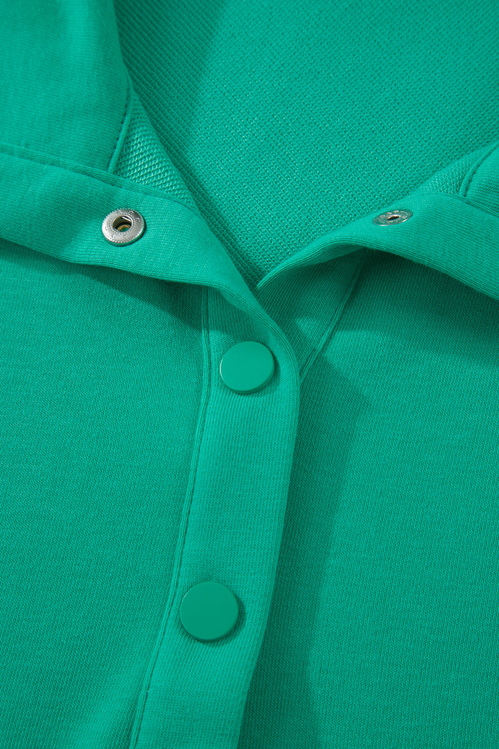 Sea Green Solid Color Snap Button Polo Collar Short Sleeve Scallop Hem Mini Dress
