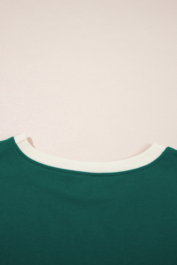 Evergreen Colorblock Edge Drop Shoulder T Shirt and Skirt 2Pcs Set