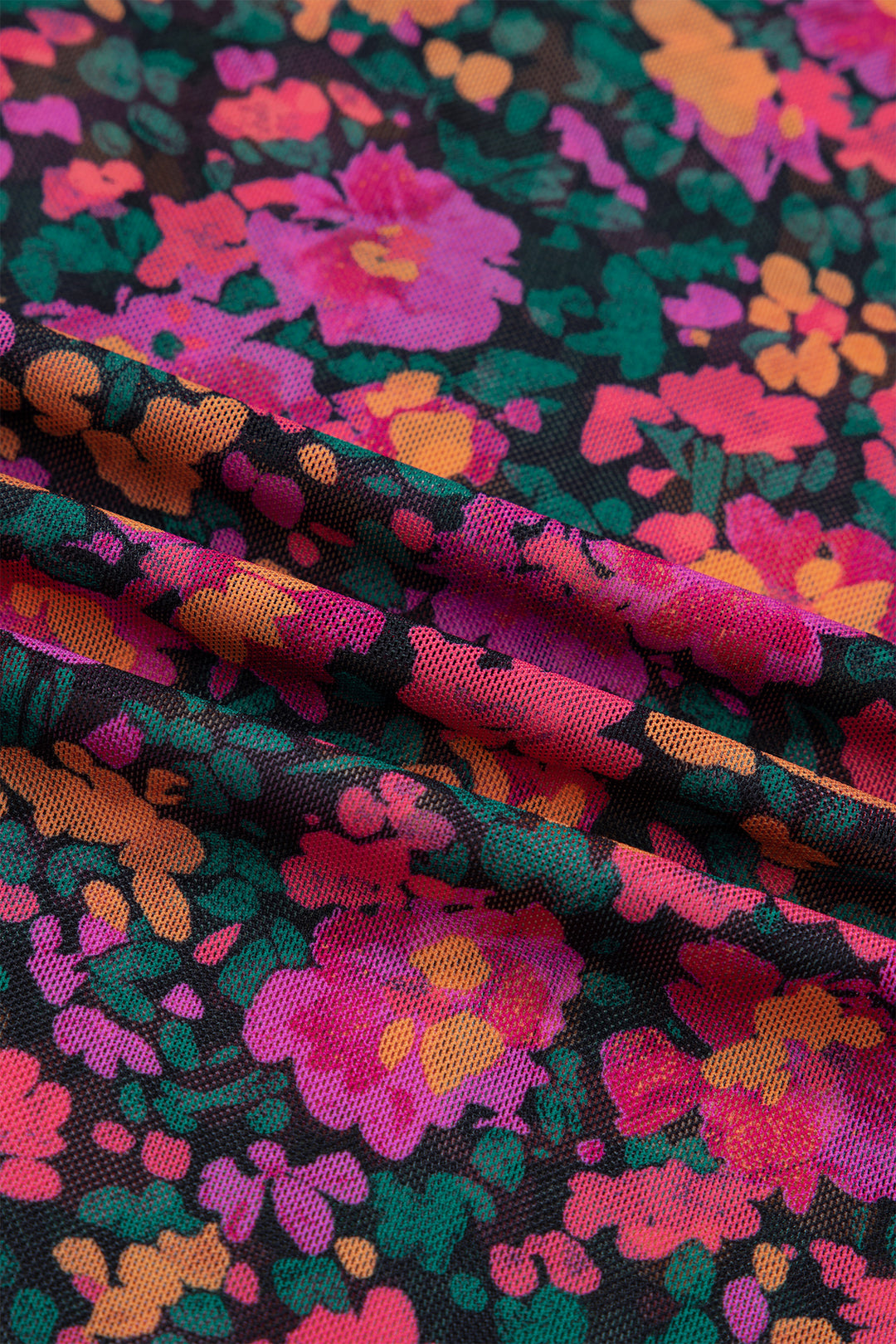 Rose Retro Floral Printed Mesh Short Sleeve Top