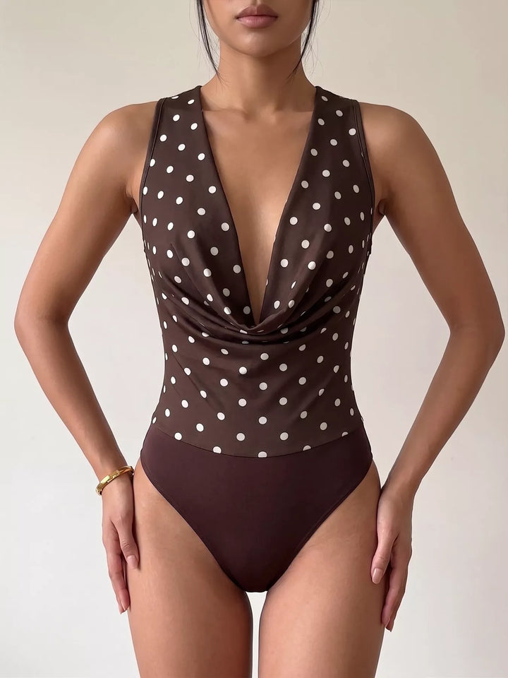 Polka Dot Cowl Neck Bodysuit