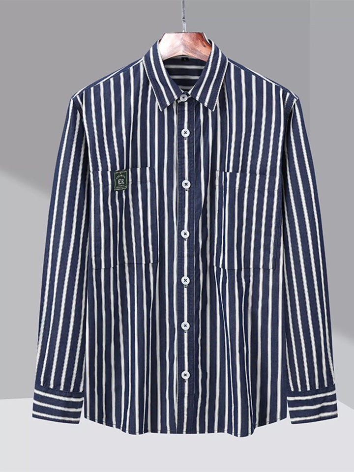 Men's Plus Size Button Up Long Sleeve Striped Shirt