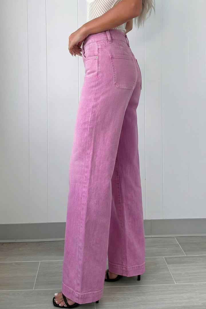 Bonbon 2-Button High Waist Flared Bottom Jeans