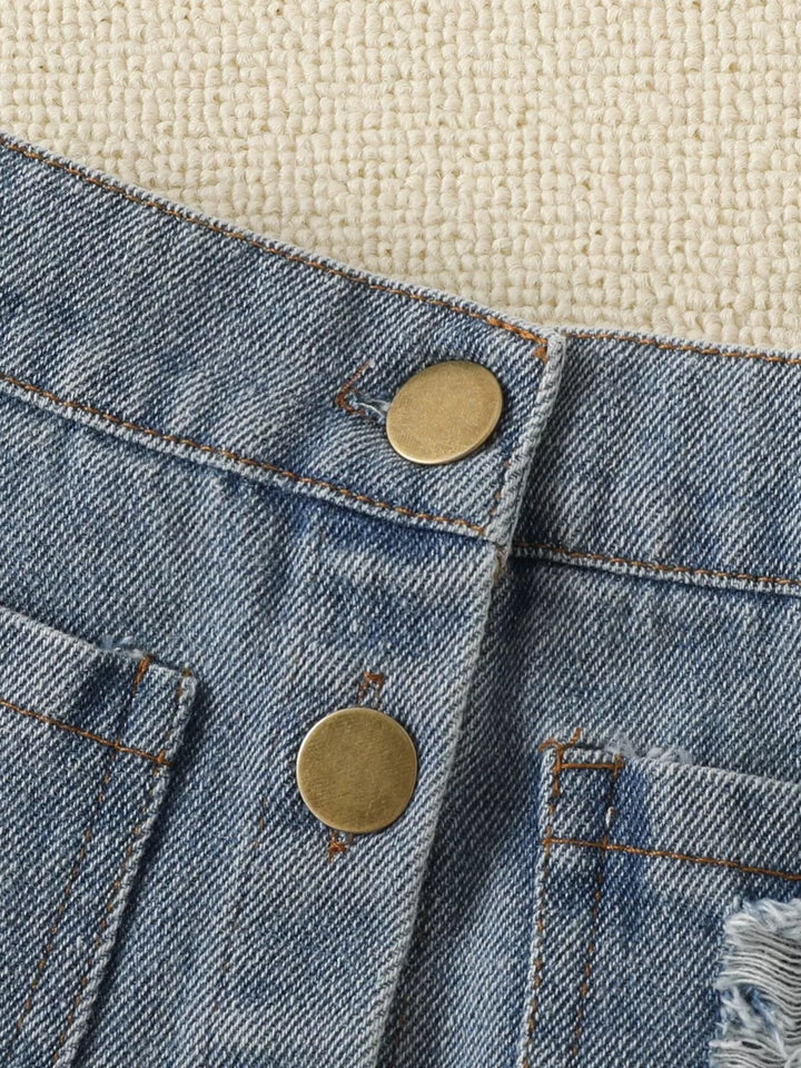 Children's Smocked Top and Distressed Denim Skirt Set