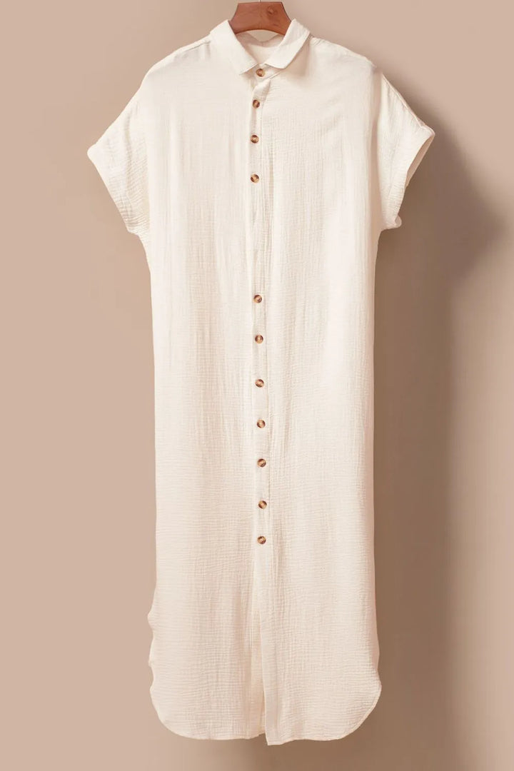 Button Down Short Sleeve Midi Shirt Dress