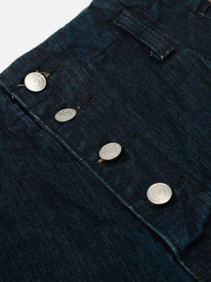 Men's Washed Button Fly Curved Jeans