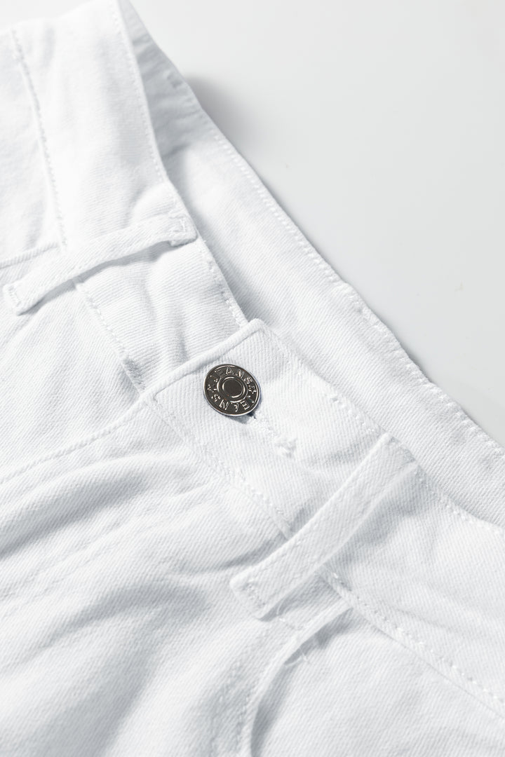 White Bow Knot Side Detail Straight Leg Loose Jeans